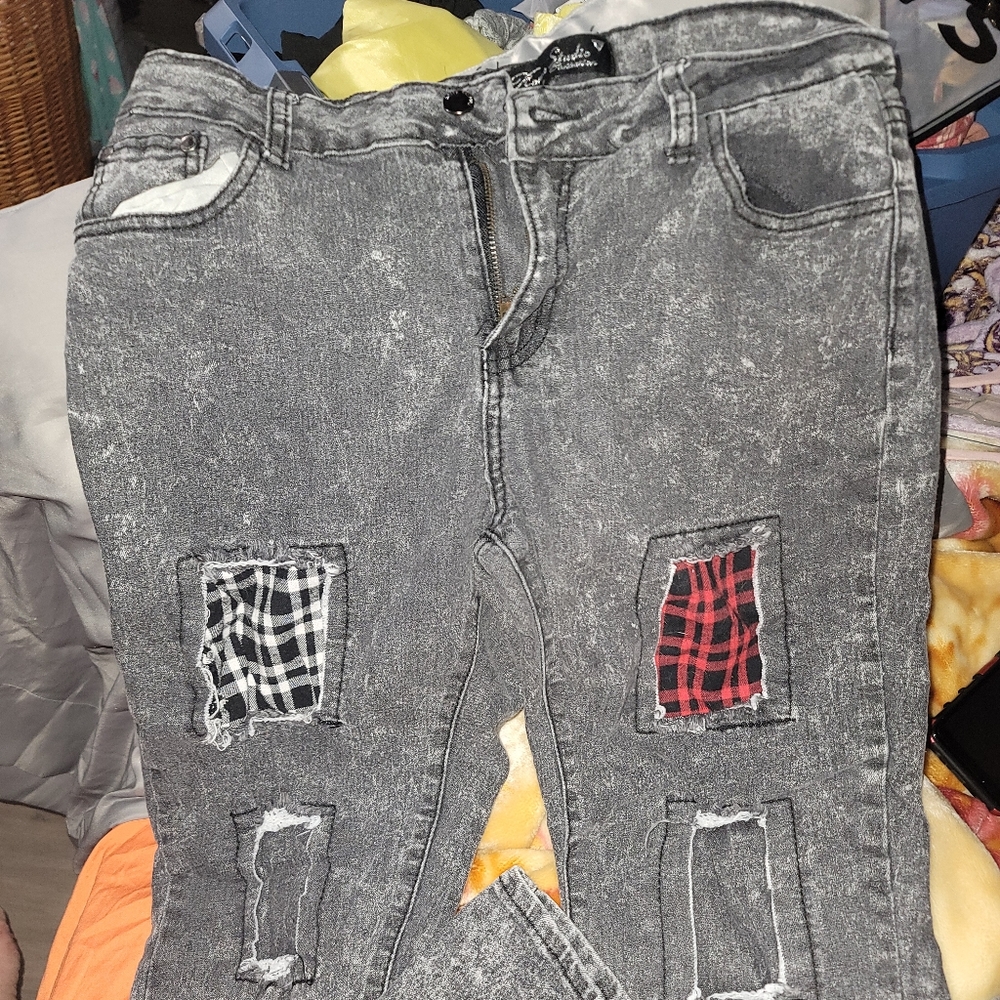 Roma studio faded patchwork jeans